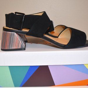 Katy Perry Black Suede Strappy Sandal with Cute Heel. Size 8.